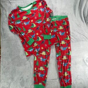 WonderShop Womens L Pajamas Set Red Dinosaur Christmas Tree Print Sleepwear